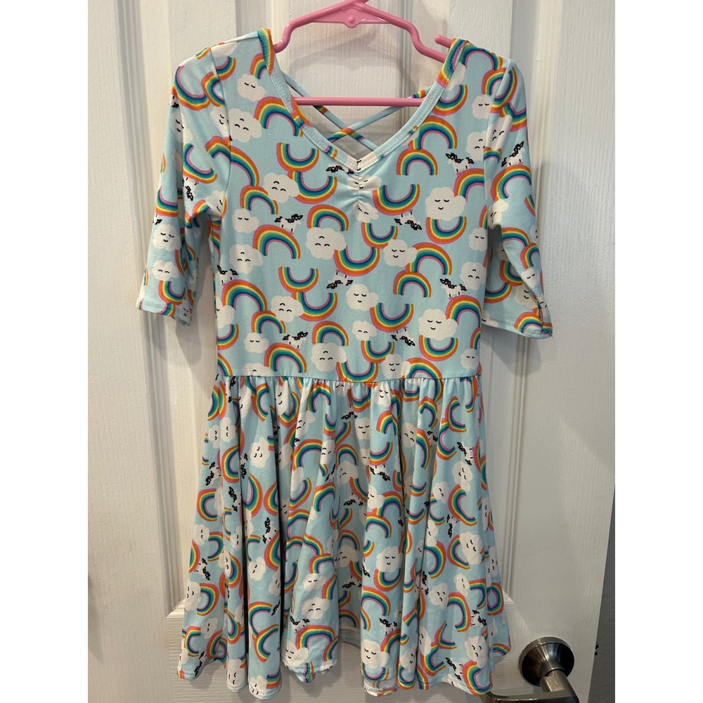 DotDotSmile Girls Rainbow Cloud Unicorn Crisscross Back Twirl Dress 5/6 k7003